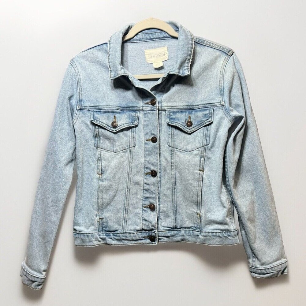 Sky And Sparrow Denim‎ Jacket Womens Medium Blue Light Wash Button Up